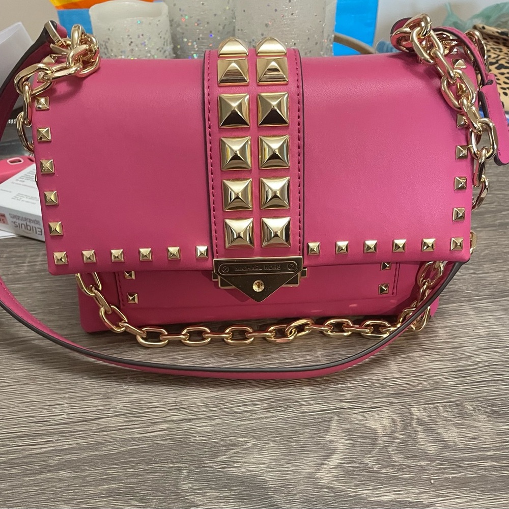 Michael Kors Pink Crossbody Bag with Gold Studs